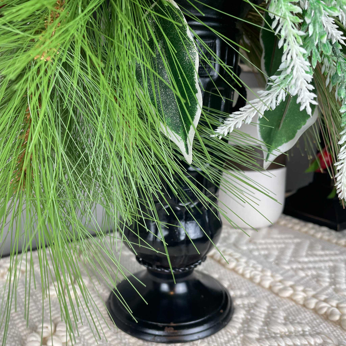 Christmas Magnolia Arrangement in Black Metal Vase White & Red Florals