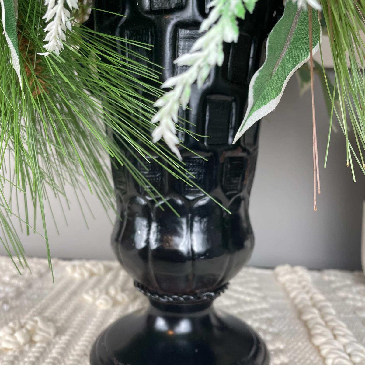 Christmas Magnolia Arrangement in Black Metal Vase White & Red Florals