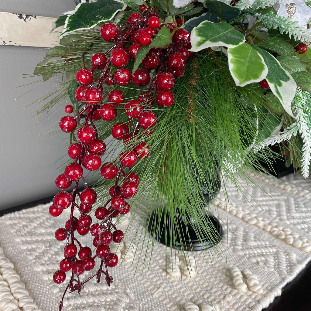Christmas Magnolia Arrangement in Black Metal Vase White & Red Florals