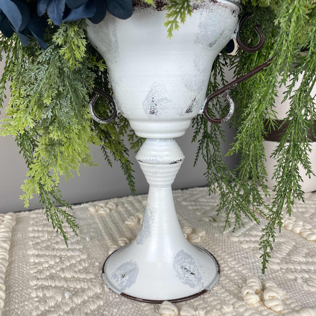Christmas Centerpiece Red Magnolia White Metal Cup Black Top Hat