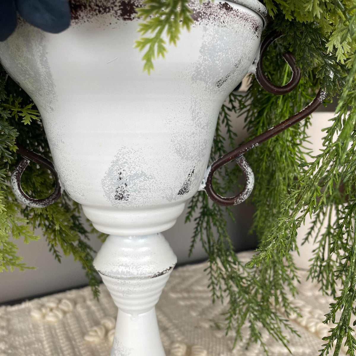 Christmas Centerpiece Red Magnolia White Metal Cup Black Top Hat