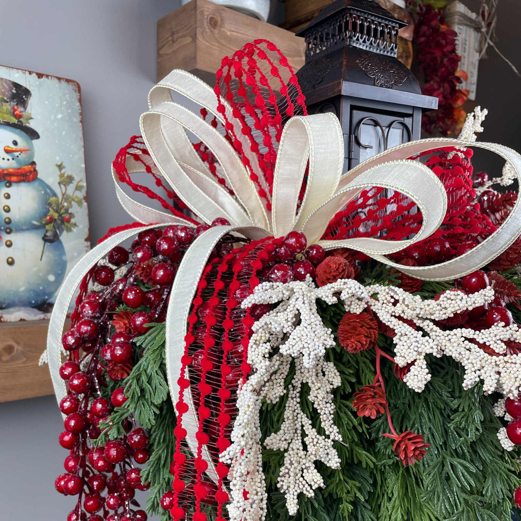 Christmas Candlestick Centerpiece with Bronze Lantern & Cardinal