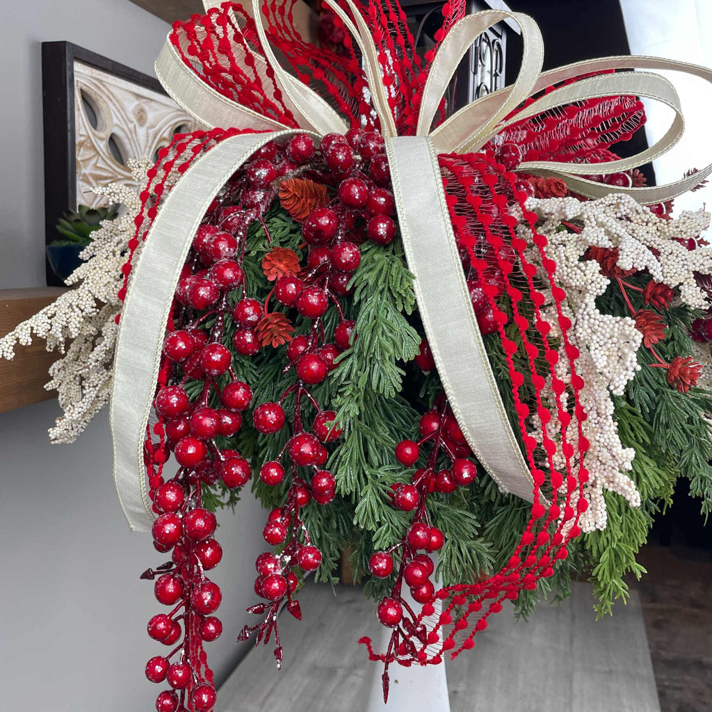 Christmas Candlestick Centerpiece with Bronze Lantern & Cardinal