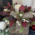 Christmas Candle Ring /Wreath Burgundy Plum Leaves Champagne Bow Decor