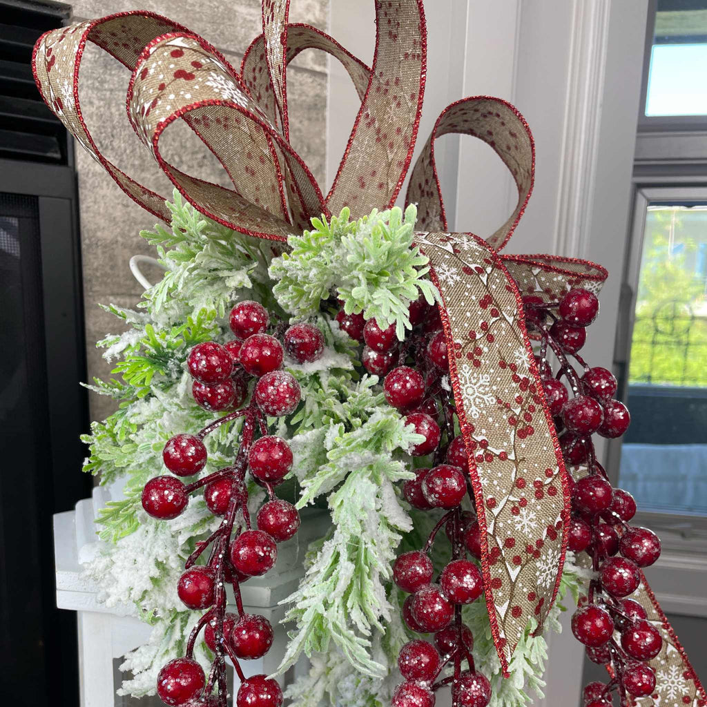 Christmas Lantern Centerpiece with Snowman and Red Berry Greenery