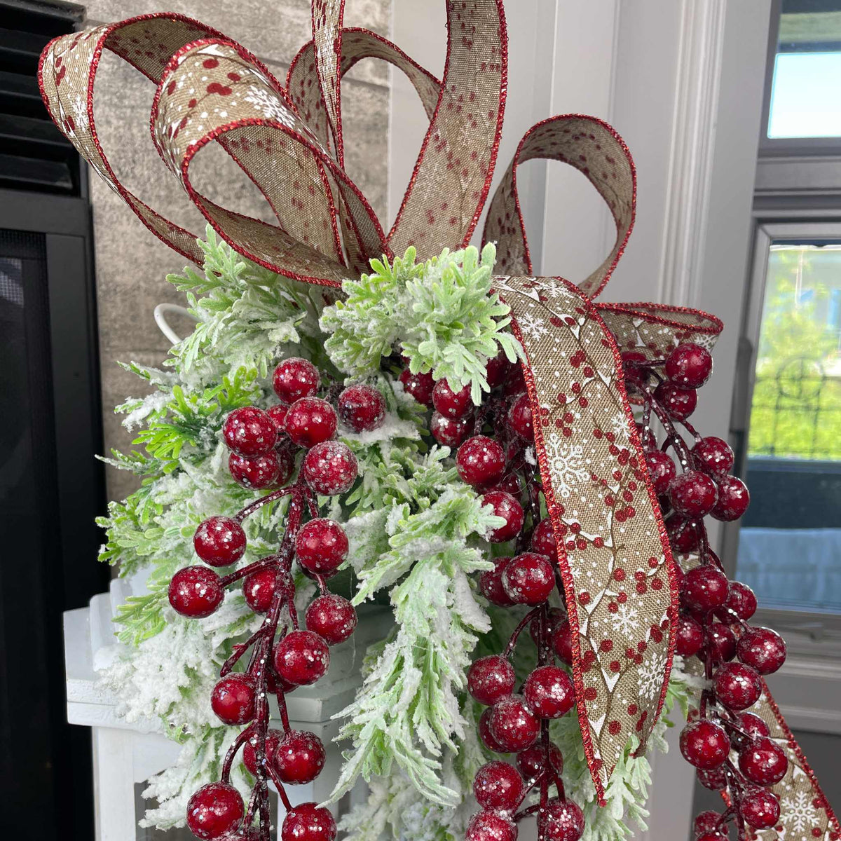 Christmas Lantern Centerpiece with Snowman and Red Berry Greenery