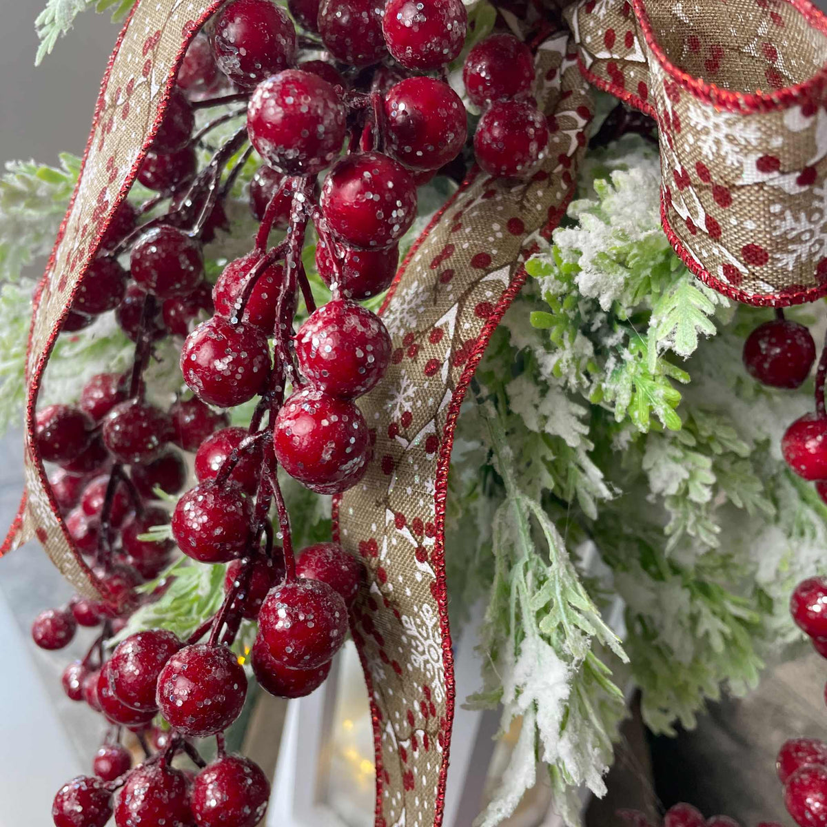 Christmas Lantern Centerpiece with Snowman and Red Berry Greenery