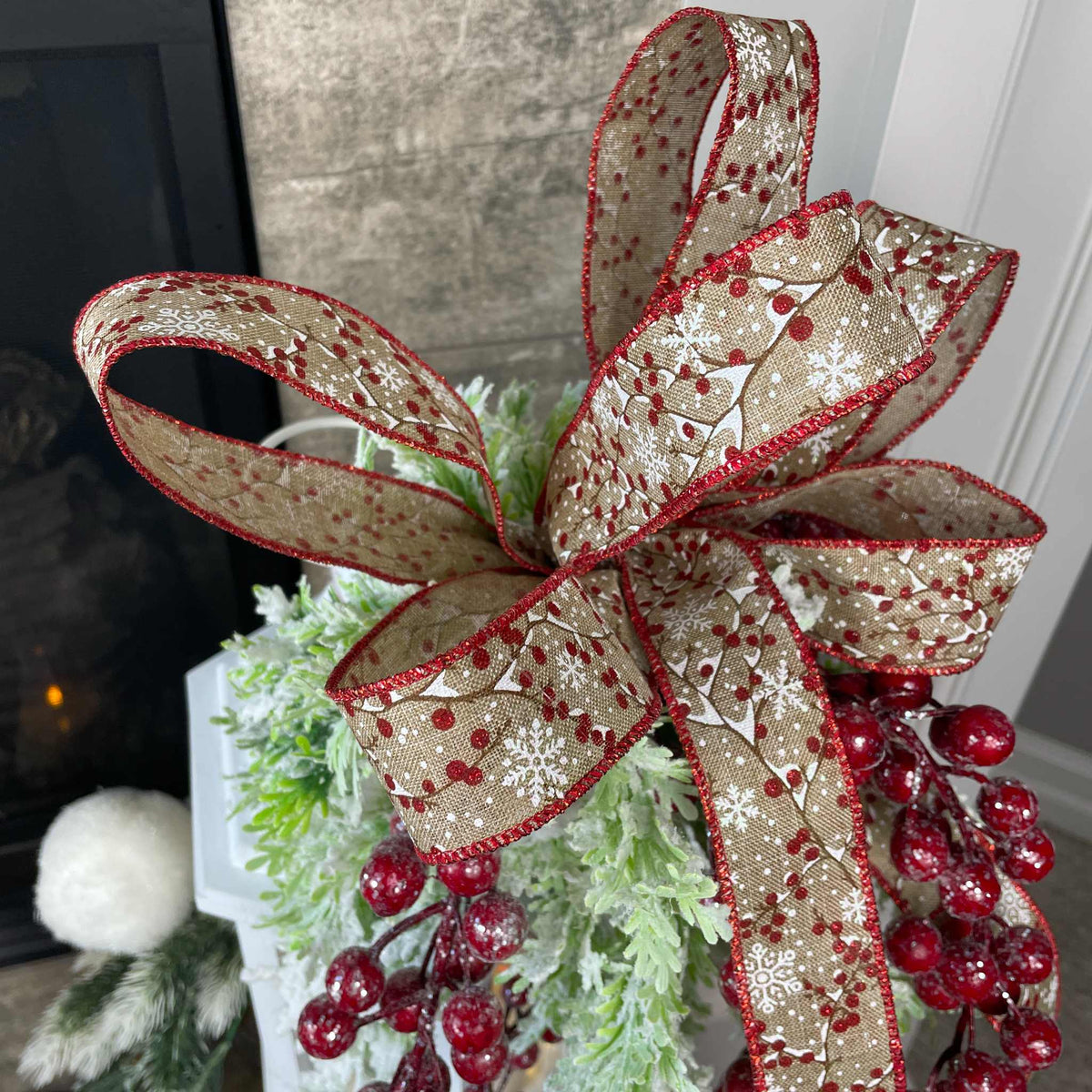 Christmas Lantern Centerpiece with Snowman and Red Berry Greenery