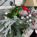 Christmas Cardinal Basket with Green Magnolias and Winter Berries