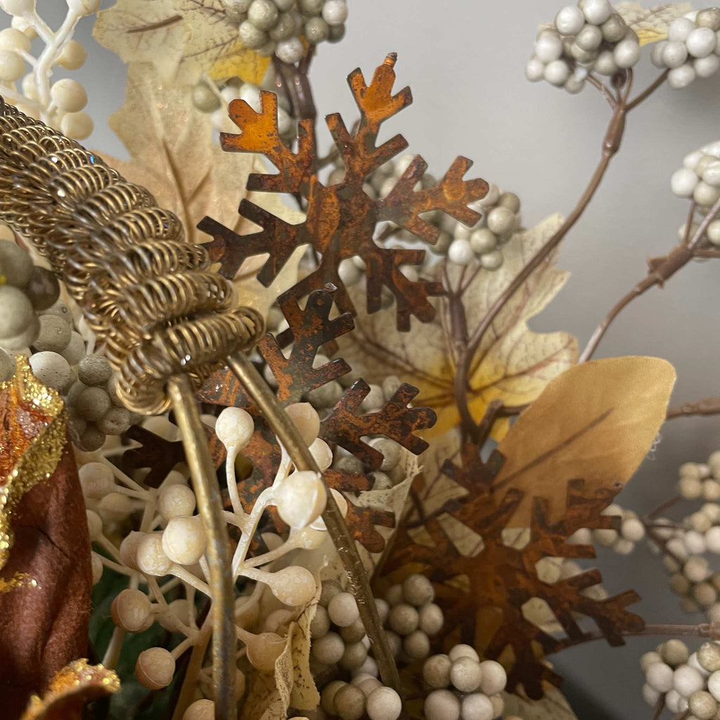 Bronze Magnolia Christmas Arrangement in Gold Metal Basket with Handle