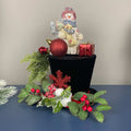 Christmas Top Hat Centerpiece with Snowman, Red Ornaments & Holly