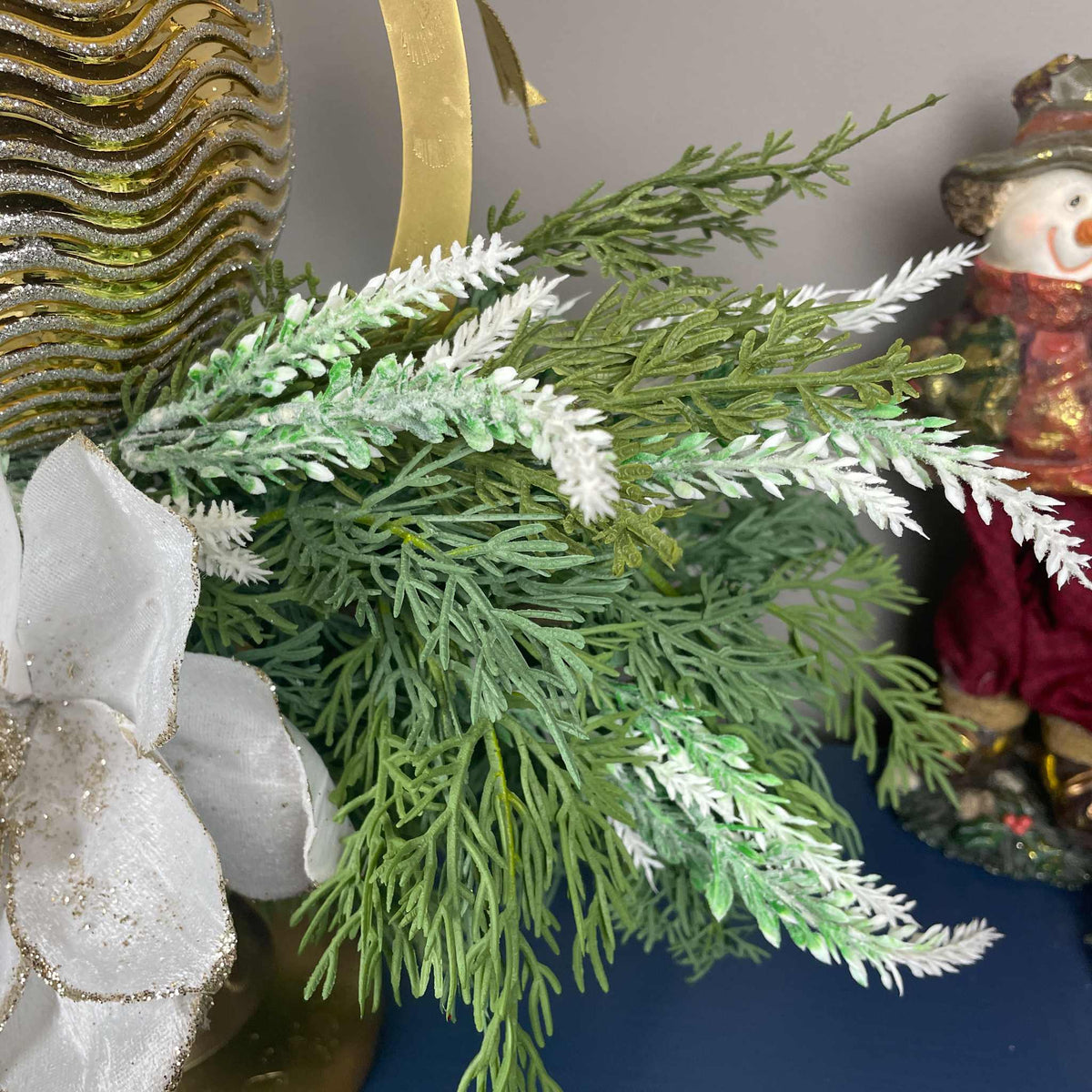 Gold Christmas Centerpiece with White Magnolias on Gong Stand Decor