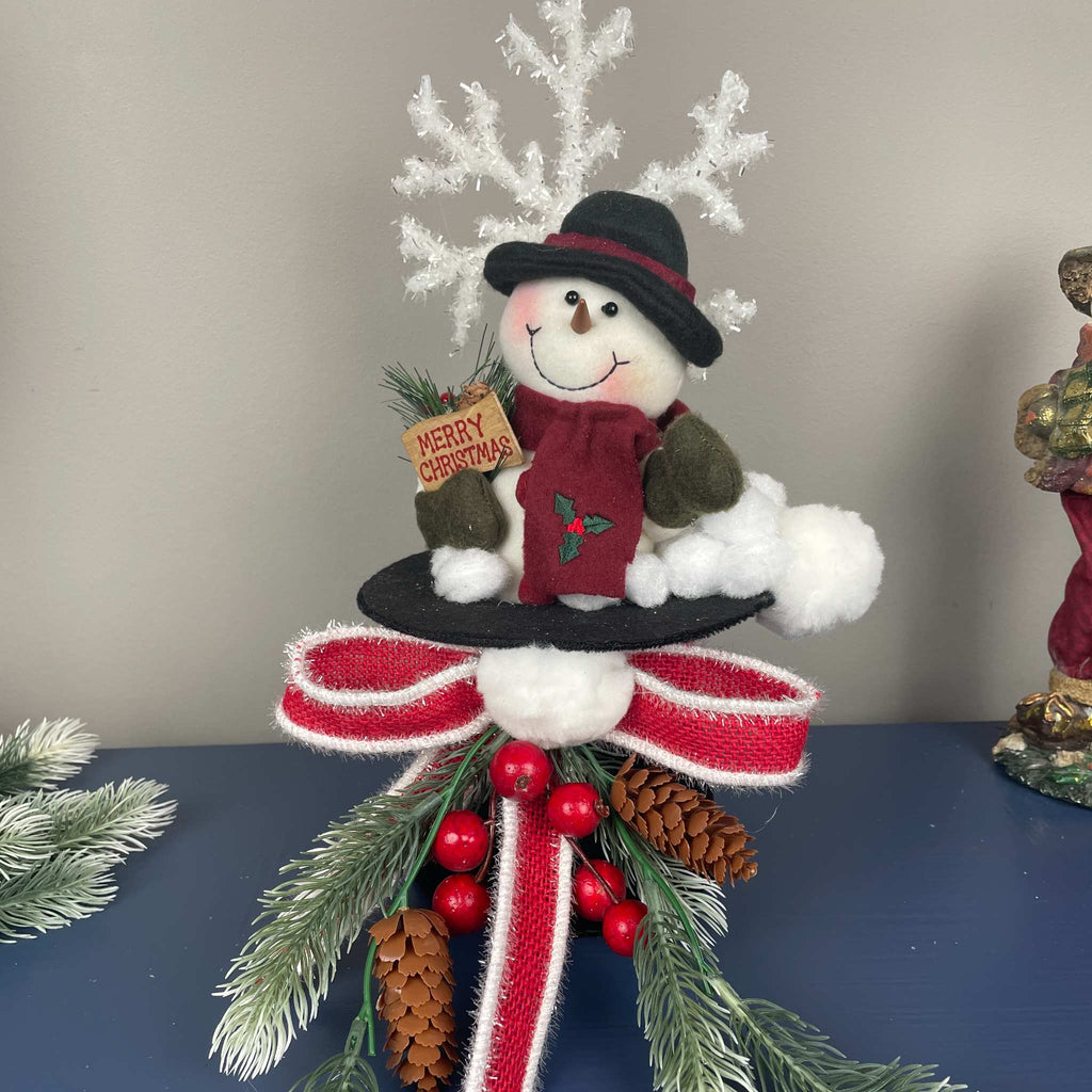 Snowman Christmas Decoration in Black Top Hat with Snowflake Decor