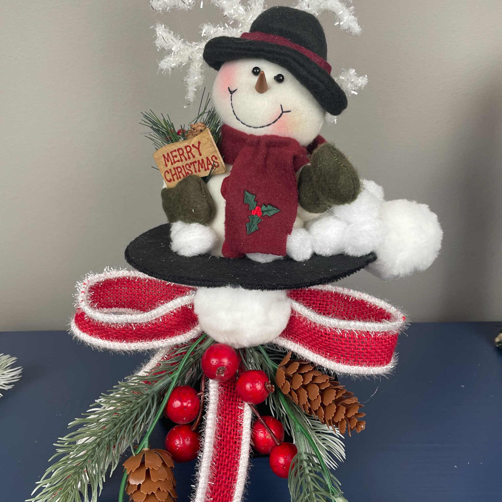 Snowman Christmas Decoration in Black Top Hat with Snowflake Decor