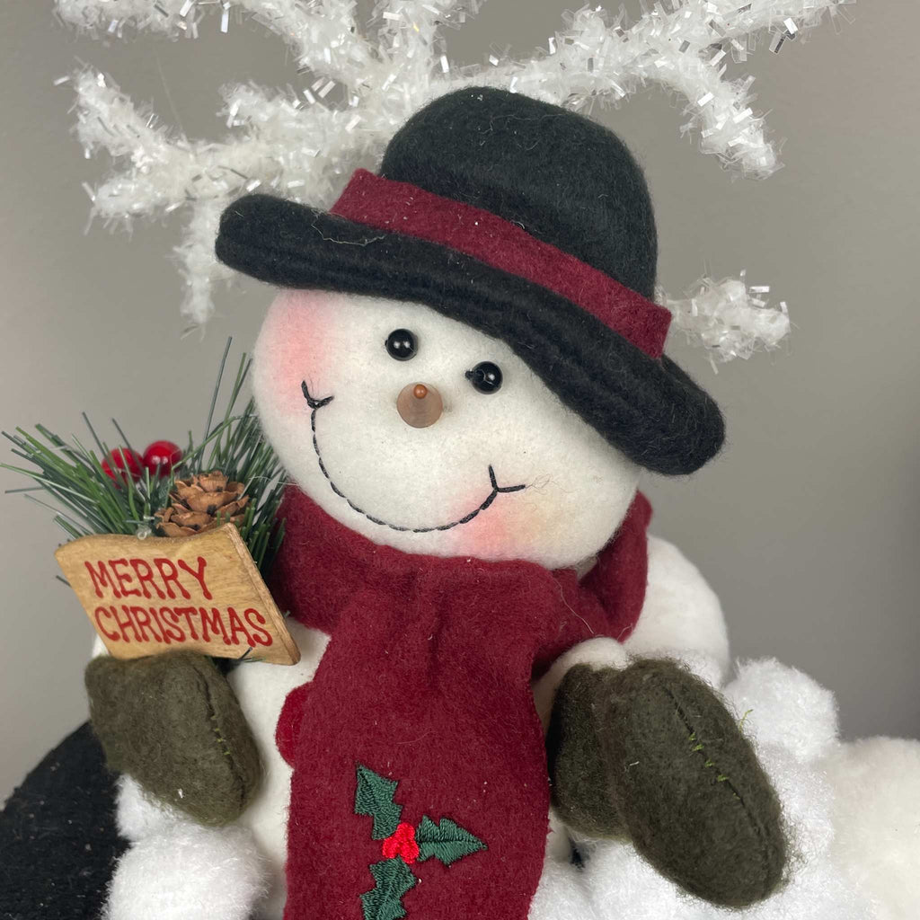 Snowman Christmas Decoration in Black Top Hat with Snowflake Decor
