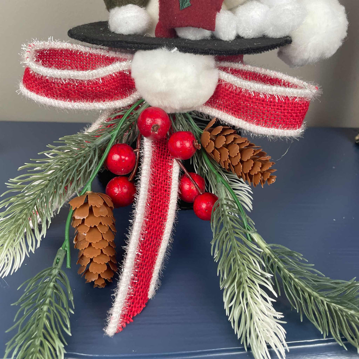 Snowman Christmas Decoration in Black Top Hat with Snowflake Decor