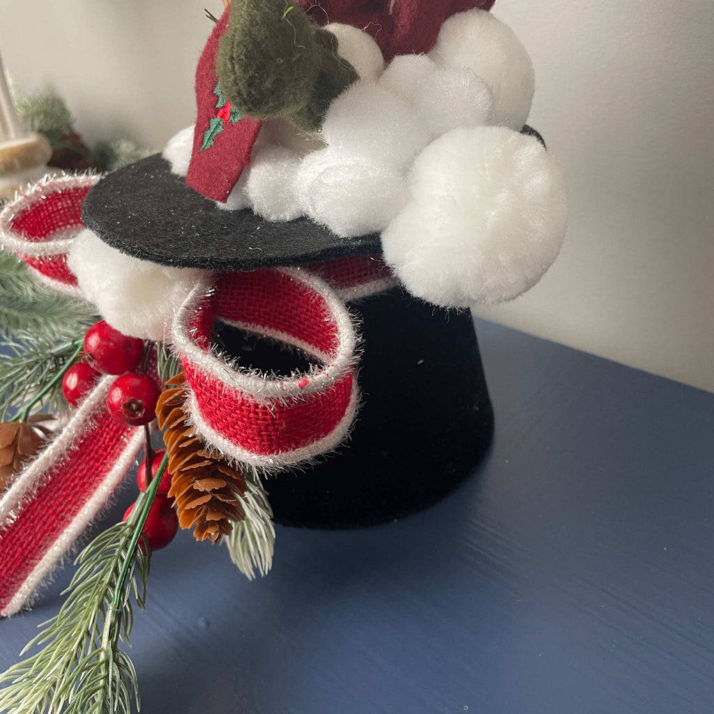 Snowman Christmas Decoration in Black Top Hat with Snowflake Decor