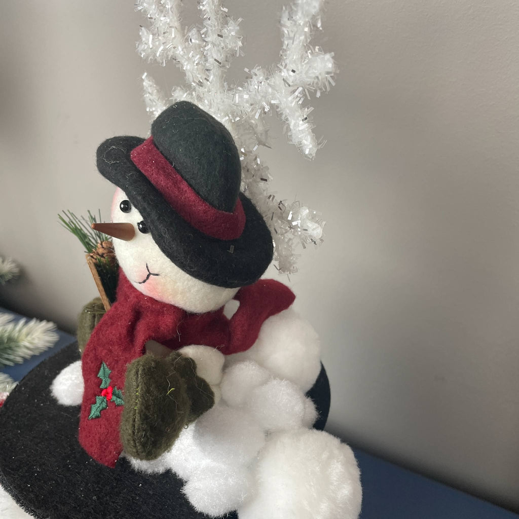 Snowman Christmas Decoration in Black Top Hat with Snowflake Decor