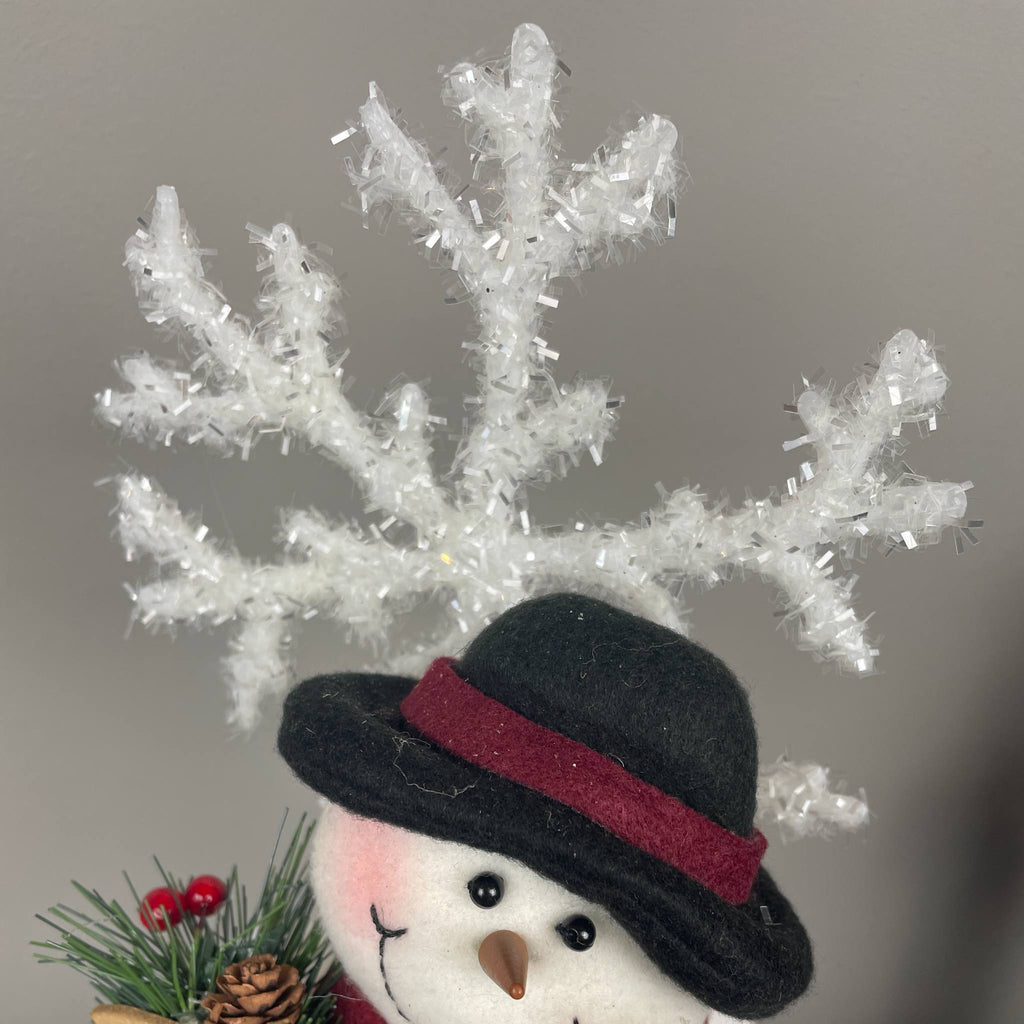 Snowman Christmas Decoration in Black Top Hat with Snowflake Decor