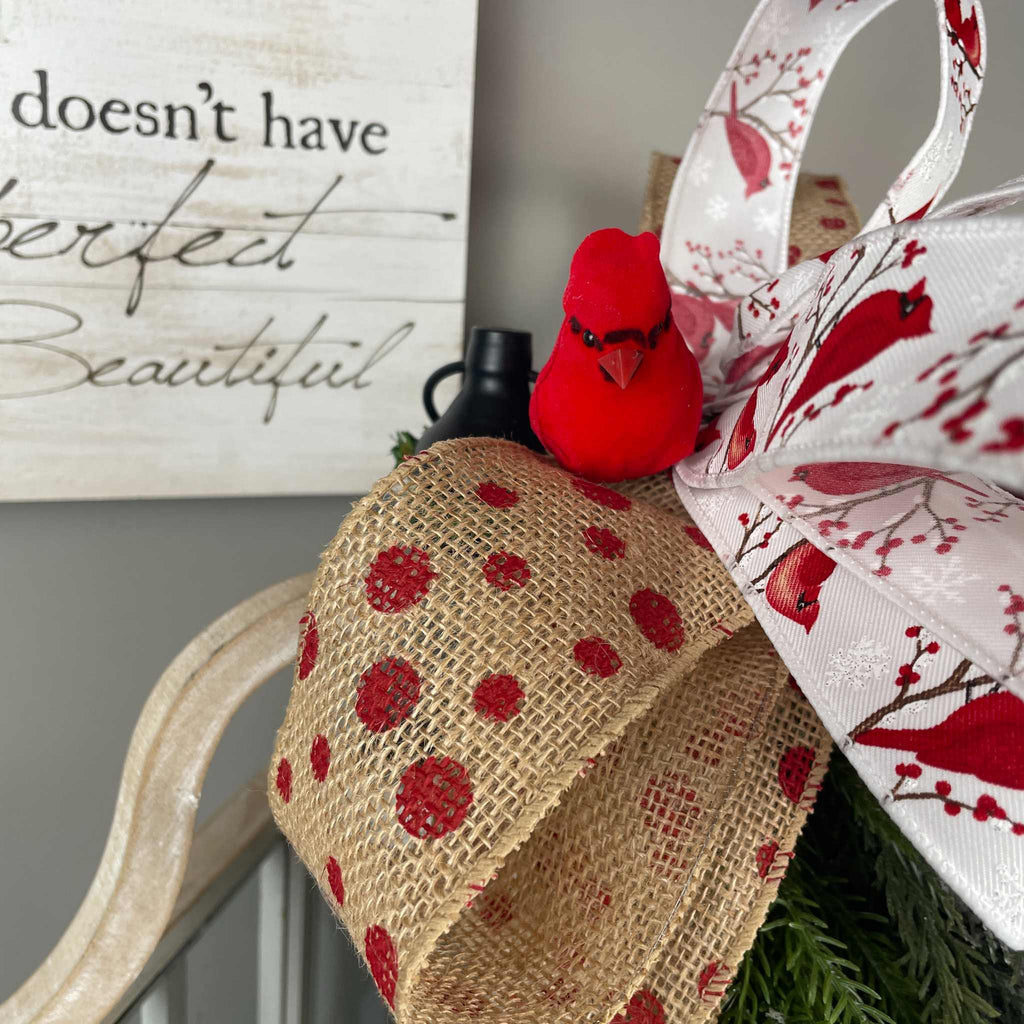 Christmas Lantern with Cardinal Swag & Greenery Winter Centerpiece