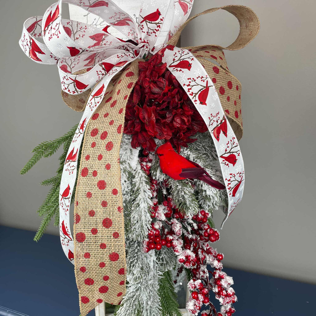 Christmas Lantern with Cardinal Swag & Greenery Winter Centerpiece
