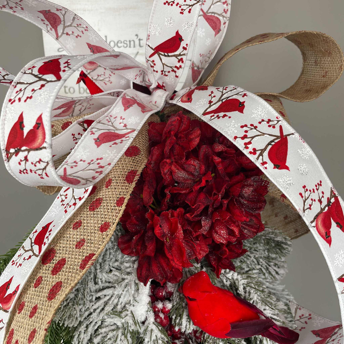Christmas Lantern with Cardinal Swag & Greenery Winter Centerpiece