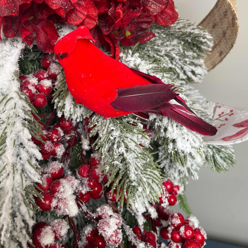 Christmas Lantern with Cardinal Swag & Greenery Winter Centerpiece