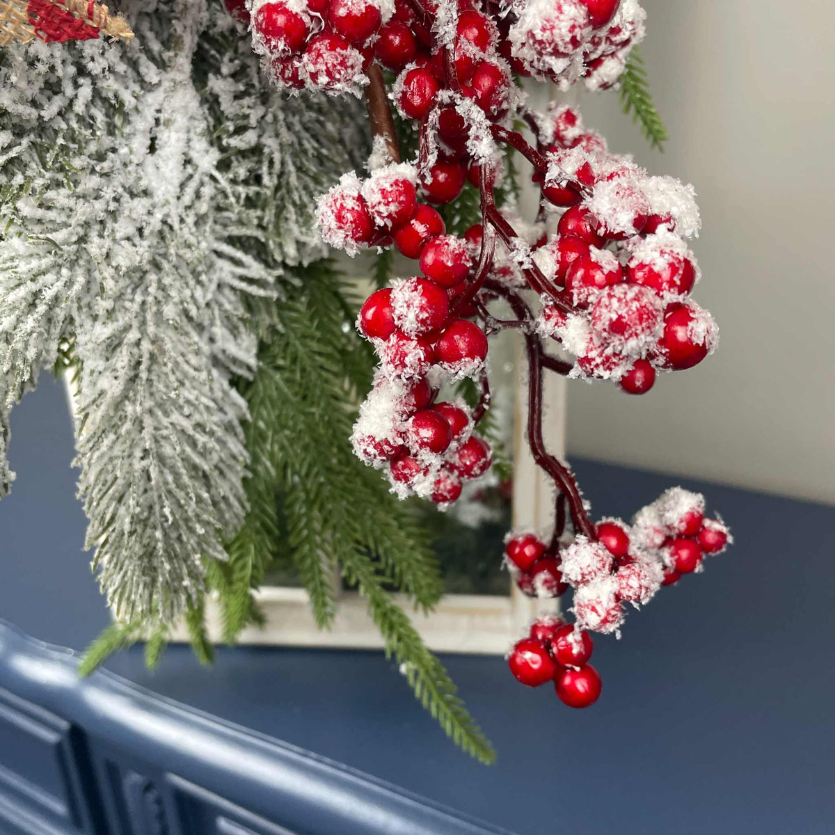 Christmas Lantern with Cardinal Swag & Greenery Winter Centerpiece