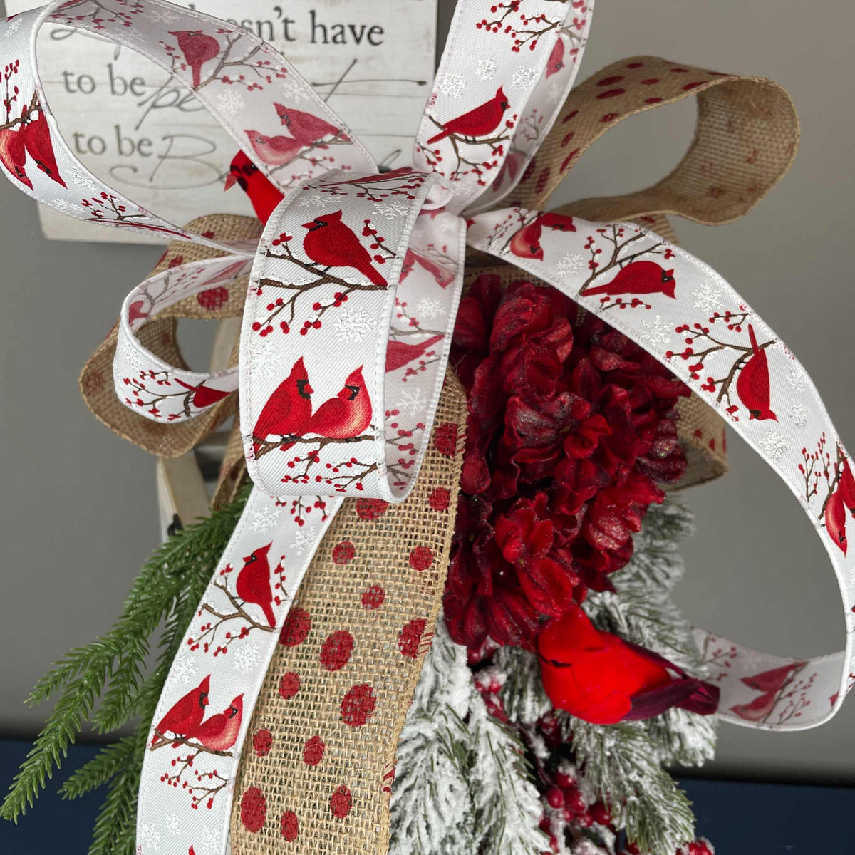 Christmas Lantern with Cardinal Swag & Greenery Winter Centerpiece