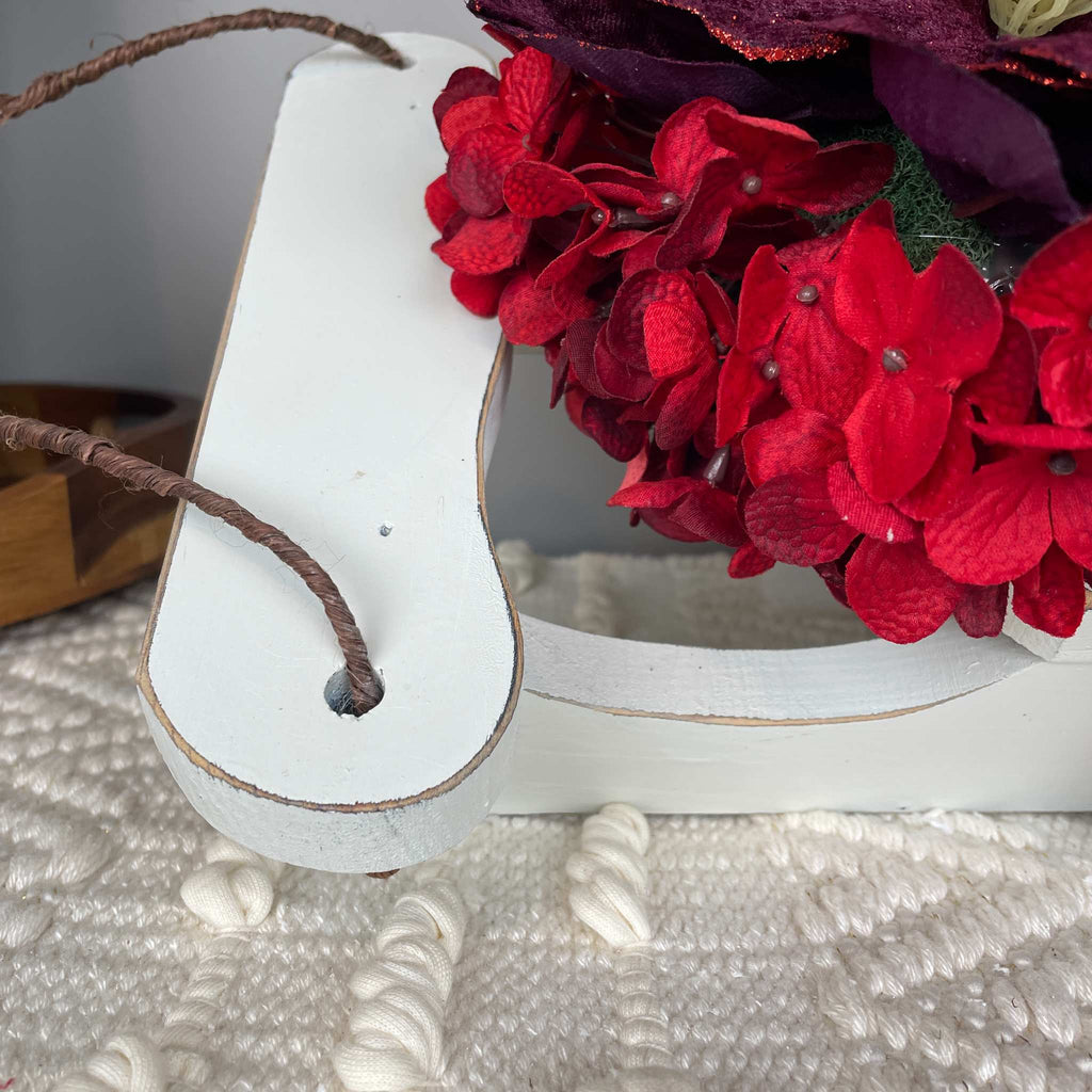 Christmas Sleigh Wall Decor/Centerpiece with Plum Magnolia & Red Accents
