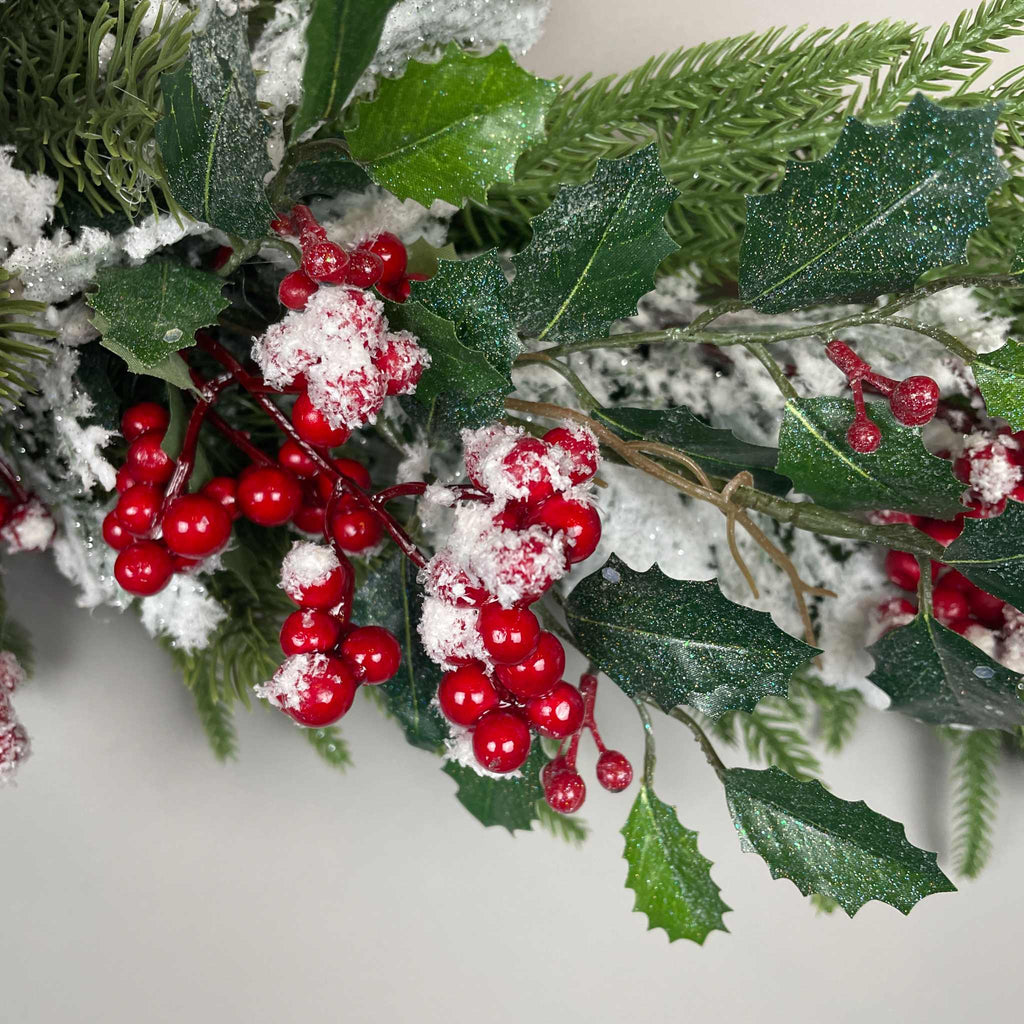Christmas Swag Centerpiece Red Hydrangea Snowy Pine