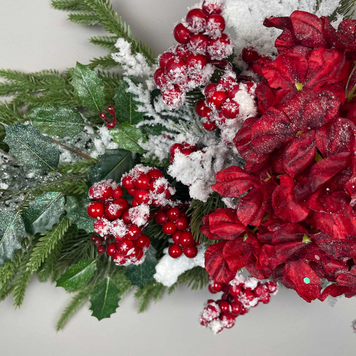 Christmas Swag Centerpiece Red Hydrangea Snowy Pine
