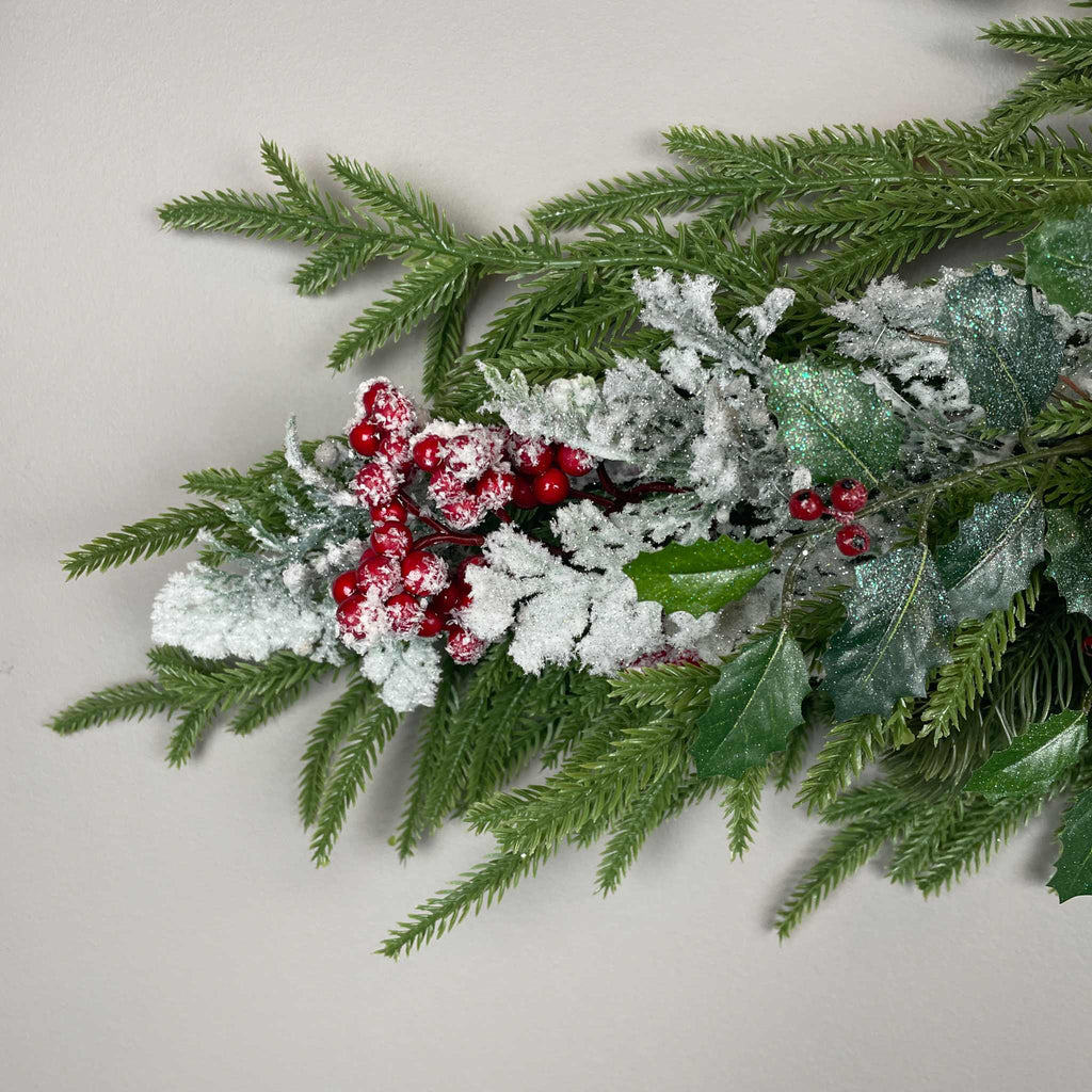 Christmas Swag Centerpiece Red Hydrangea Snowy Pine