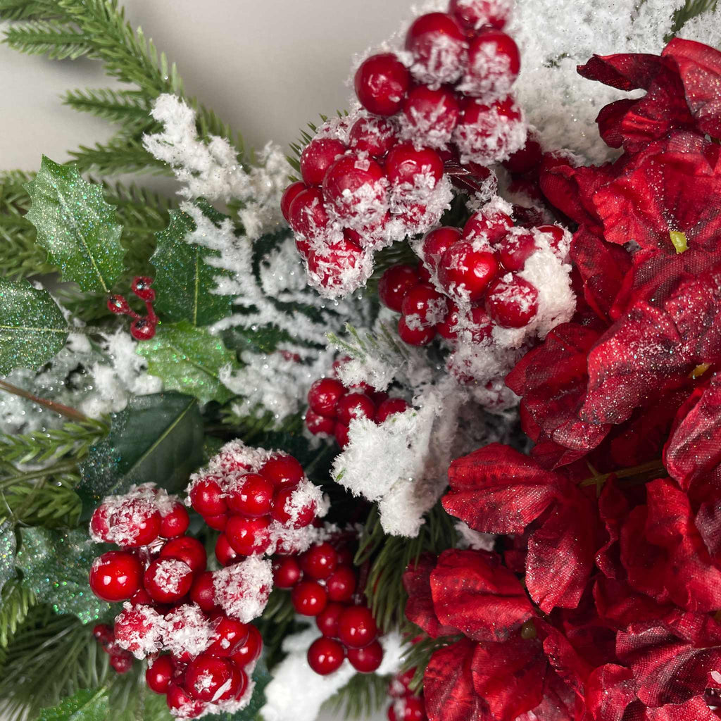 Christmas Swag Centerpiece Red Hydrangea Snowy Pine